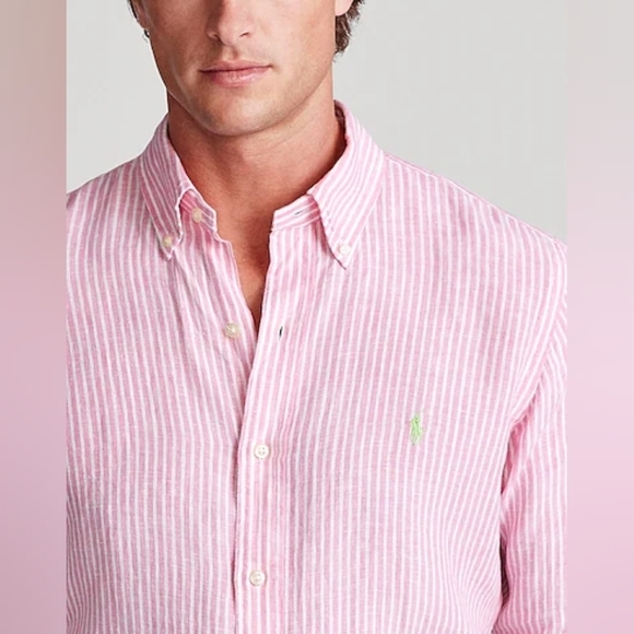 *Sold* Ralph Lauren Polo Men's Pink White Striped Dress Shirt Long Sleeve Sz: XL - Picture 4 of 12